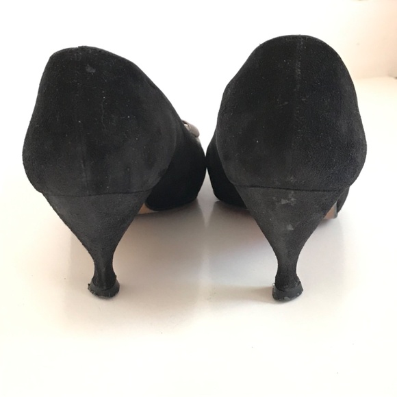 PALIZZIO Vintage Classic Pump Leather Heels Bow Metallic Gold Black Size 7.5 - Picture 6 of 16